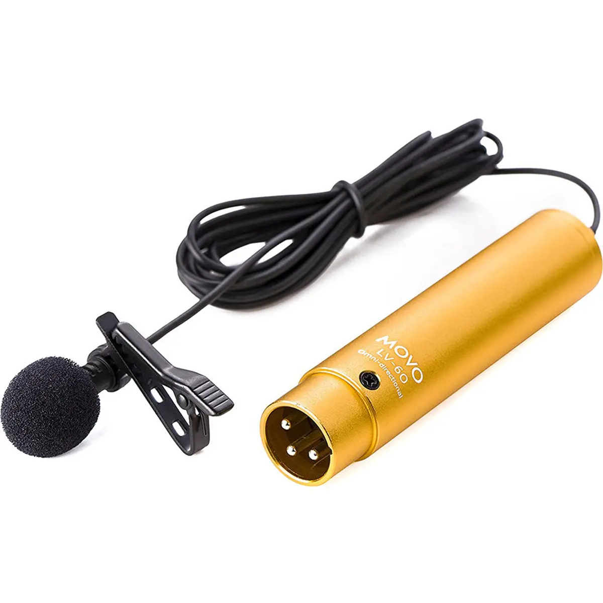 Movo Photo LV-6 Pro-Grade XLR Omnidirectional Lavalier Condenser Microphone with Durable Cable for Noise-Reduced Recording on Various Devices, Audio