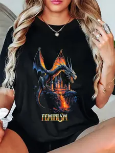 100% Cotton Feminism Dragon Fantasy Vintage T-Shirt