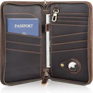 Full Grain Leather Family Travel Passport Wallet and Documents Organizer RFID Blocking Case Holder Fits 6  for Men and Women