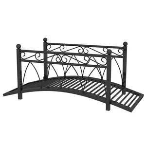 Outsunny 3.3' Metal Arch Zen Garden Bridge with Safety Siderails, Decorative Footbridge, Delicate Scrollwork & Corner Spheres for Stream, Fish Pond, Bronze