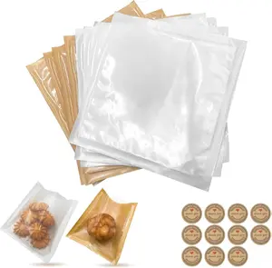 50 Pack White and Brown Kraft Paper Bread Bags with Clear Front Window and Thank You Seal Stickers Sandwich Toast Bag Cookie Baked Food Packaging Storage For Home Party Baking Shop Supplies