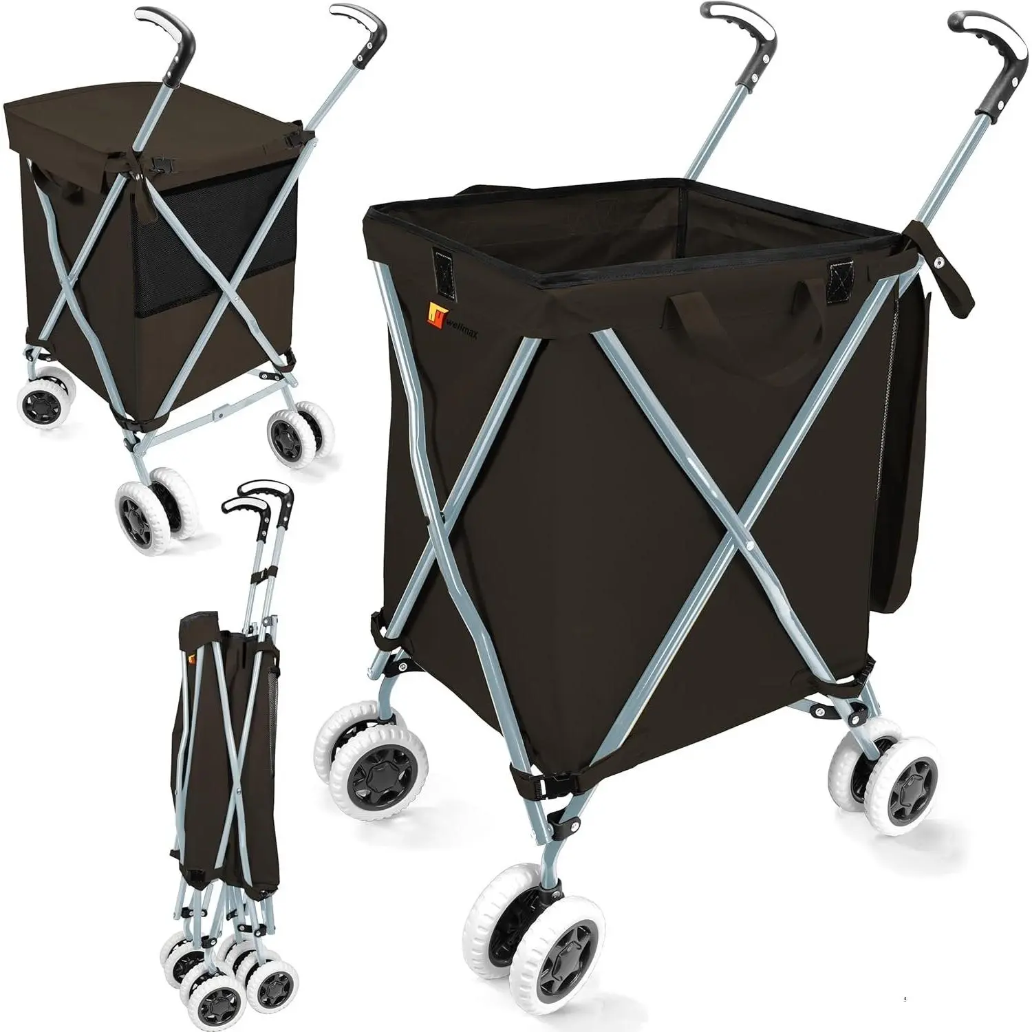 Wellmax WM99100 Series Folding Shopping Cart with Removable Canvas, Lightweight Design, Holds Up to 120 lbs, Includes Wheels and Cover, Collapsible Shopping Cart, Wagon Cart Foldable