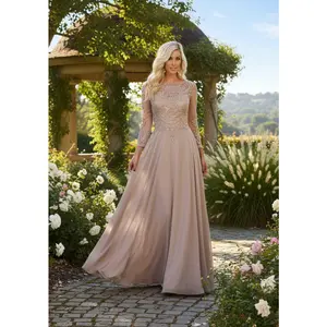 Mother of the Bride Dress 3/4 Long Sleeves Chiffon A-Line Evening Gown-New Collection