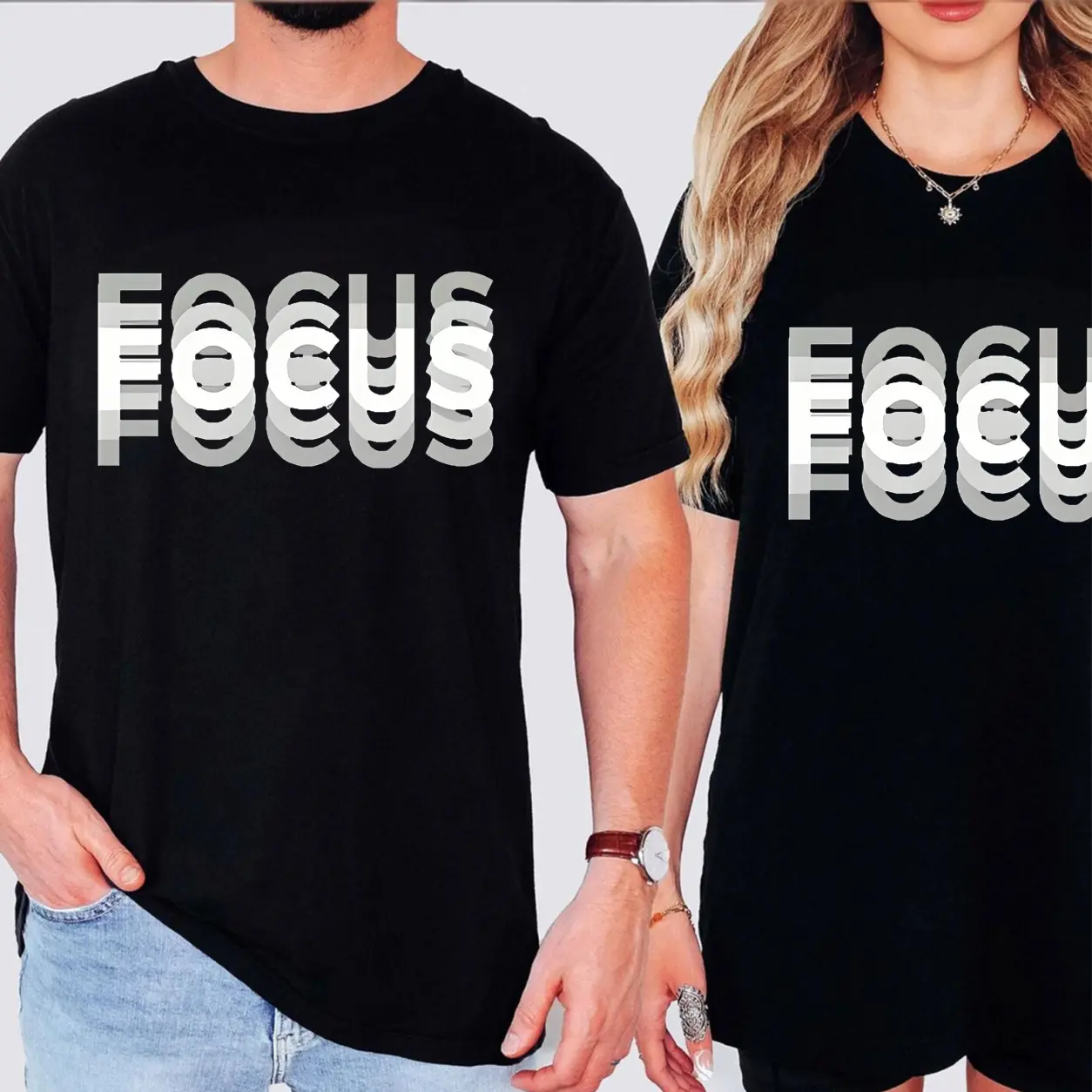 Unisex Pure Cotton T-shirt Men Layered Focus Text Graphic Print Universal Couple Short Sleeve Tee