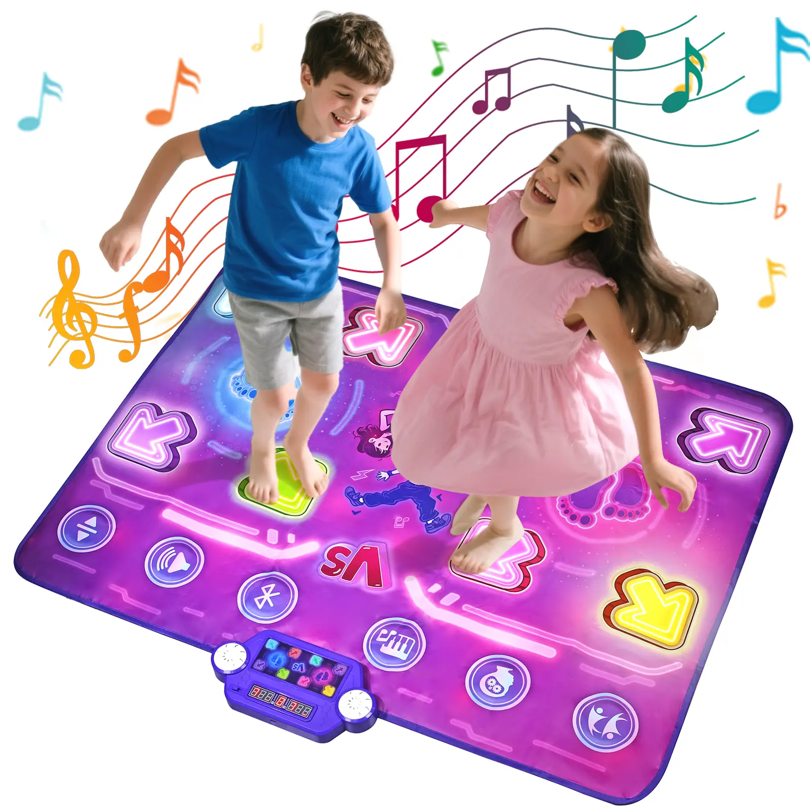Upgraded 2-Player Dance Mat Toys for 3-12 Year Old Kids,Light Up Play Mat 8-Button with Bluetooth,Electronic Music Dance,Kids Toys Music Games Birthday for Girls Boys 8-12