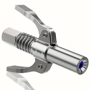 Stainless Steel Lockable Zerk Fitting Nozzle Dual Handle Quick Release 10,000 PSI Rated Compatible with Aluminum Grease Guns Durable Heavy Duty Lubrication Tool for Automotive and Industrial Use