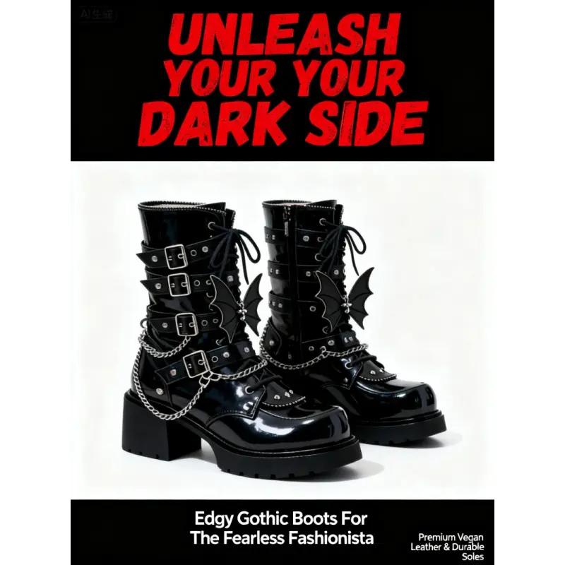 Batwing Gothic Combat Boots |       Studded Platform Boots for Rebellious Style