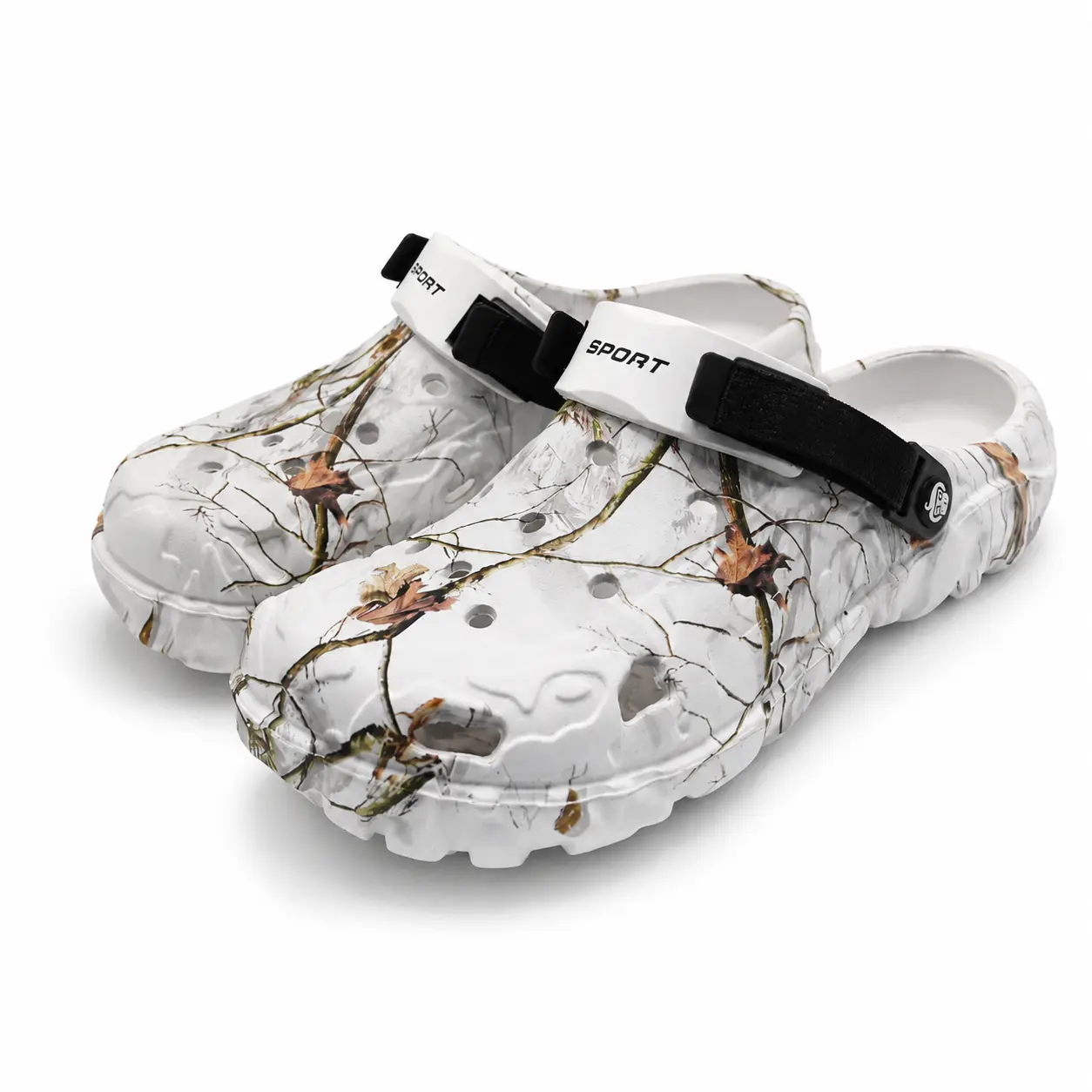 Outdoor Camo Clogs for Men & Women, Lightweight Slip-On Garden Shoes with Breathable Vent Holes, Adjustable Heel Strap and Textured Sole