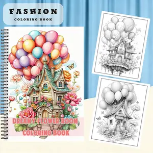 Floral Balloon House Coloring Book, Dual Spiral Binding, Spring Flowers & Balloons Pages, 20 Pages (100g Paper), Perfect Relax Gift