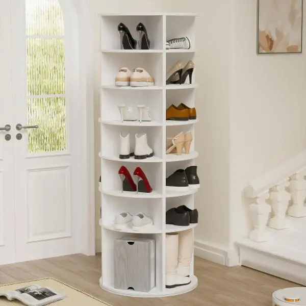 [Bellemave]Rotating Shoe Rack Tower, 6-7-8 Tier Spinning Shoe Rack, Free Standing 360° Revolving Shoe Organizer, High Bottom Design Shoe Tower Spinning Storage Lazy Susany, Fits 28 Pairs of Shoes