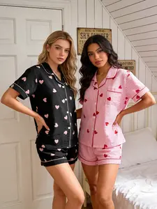 Coquette Women's Sleepwear Set,soft girly sleepwear,Casual Lapel Button Front Shirt and Pants, Comfortable Ladies' Pajamas, Cute Spring Clothes,cottagecore pajamas set, Print, Womenswear