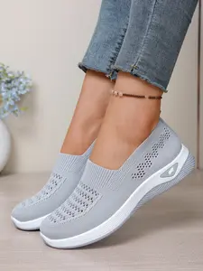 Women's Breathable Knit Mesh Slip-On Walking Shoes Footwear, Lightweight Comfortable Non-Slip Thick Sole Mom Shoes for Daily Wear, Breathable Slip Ons