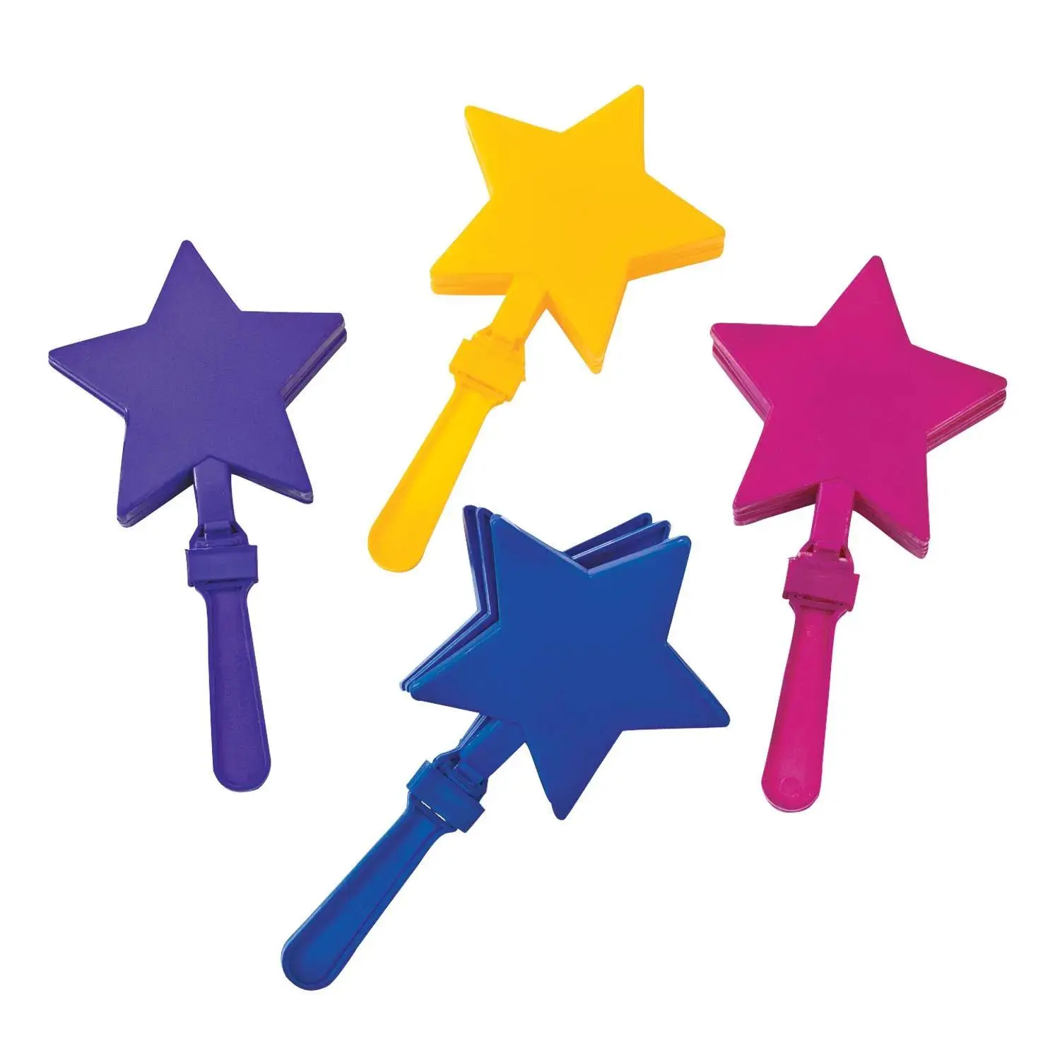 7 1/2" Bright Color Star-Shaped Plastic Clappers – 12 Pc.