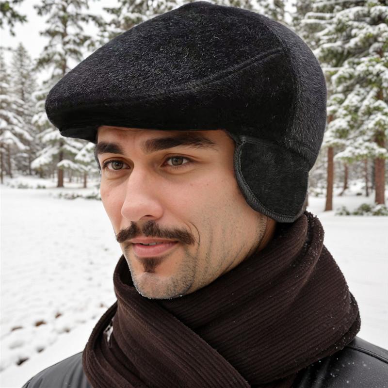 Men's Winter Hat British Style Dad Old Man Duckbill Cap Retro Elderly Warm Ear Protection Forward Cap