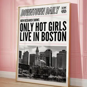 Trendy Boston POSTER NO FRAME, Boston Wall Art, Boston Cityscape Home Decor, Massachusetts Travel Print, Preppy New England Art, Custom City Art