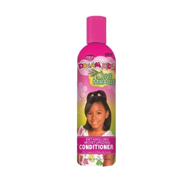 African Pride Dream Kids Olive Miracle 12 oz Detangling Moisturizing Conditioner - Gentle Kids' Haircare, 2-in-1 Leave-In Liquid, Daily Hydrating Formula for Soft Shiny Hair, Hydrate
