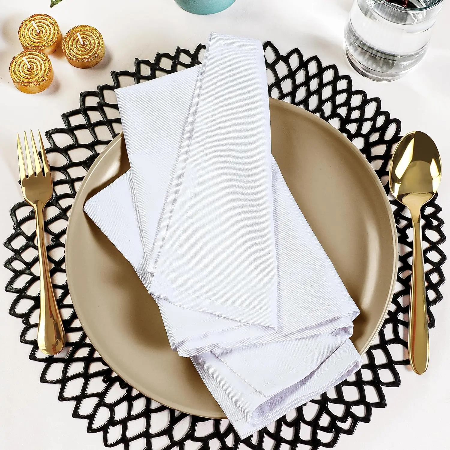 Kichly Reusable Cloth Napkins 24-Pack - Cotton-Poly Woven Colored Fabric, Absorbent Sheets, Machine Washable Tableware for Dinners, Parties