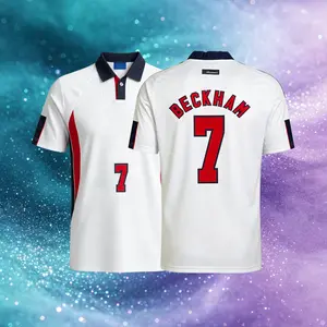 98 Home 7# Beckham White Short Sleeve Soccer Jersey Fans Version