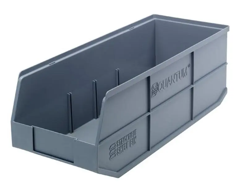 Quantum Storage Systems QTM SSB483GY Stackable Shelf Bin Organiser, Gray - 6 per Carton, Home Storage Boxes