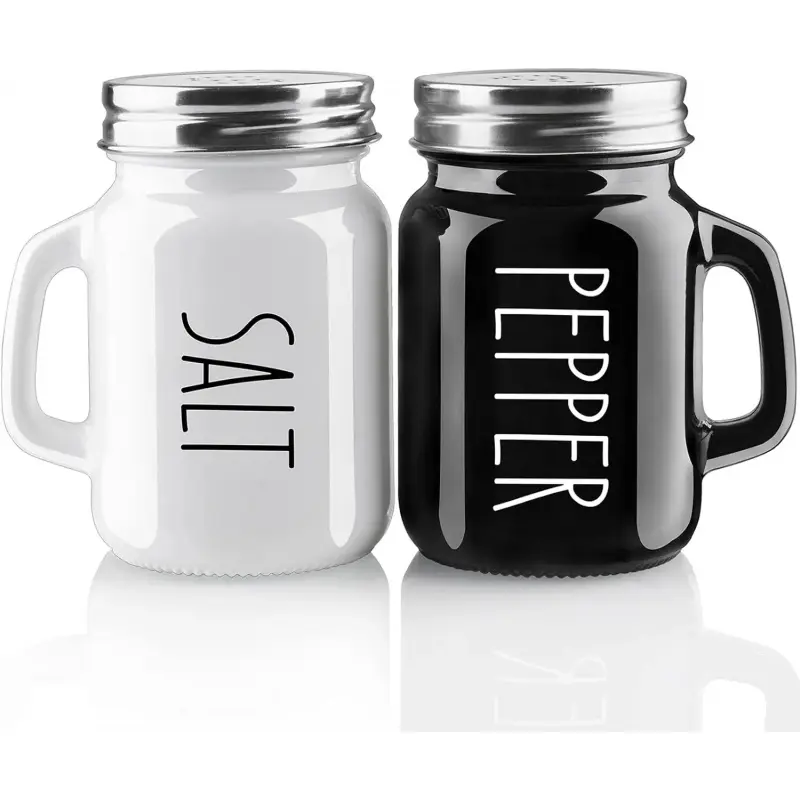 Salt and Pepper Shakers Set,  4 oz Cute Salt Pepper Shaker, Kitchen Decor for  Restaurants Wedding, Glass Black White Shaker Sets with Stainless Steel