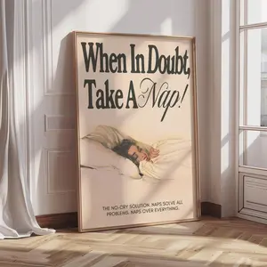 When In Doubt Take A Nap Poster, Vintage Typography Wall Art, Retro Printable, Funny Quote, Cozy Home Decor Print (Unframed)