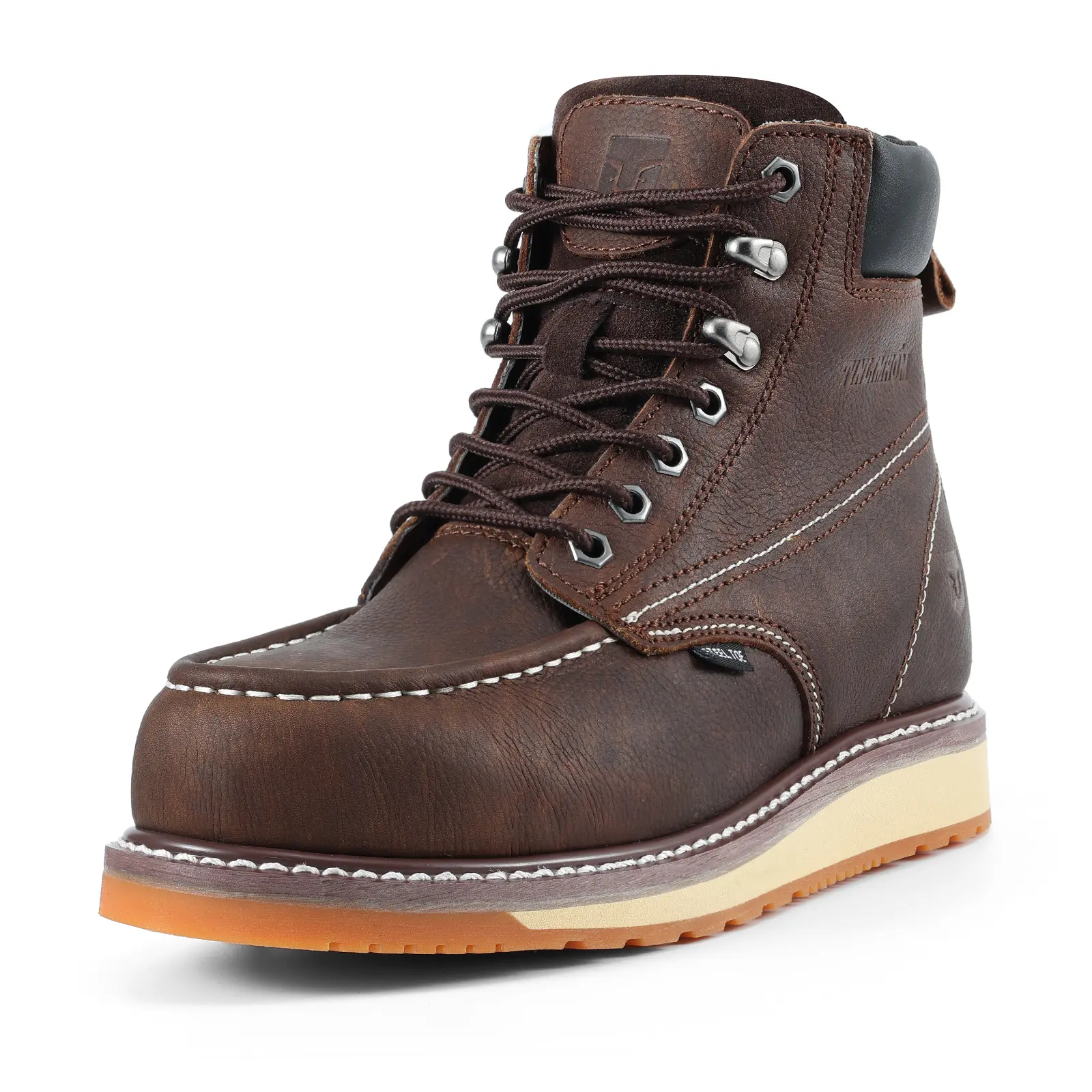 6’’ Men’s Steel Toe/ Soft Toe Breathable Slip-Resistant Work Boots Moc composite Toe Waterproof Oil &Slip Resistant Full Grain Leather for Construction Roofing Industrial Fashion Work Footwear Boy non slip work safety  shoes