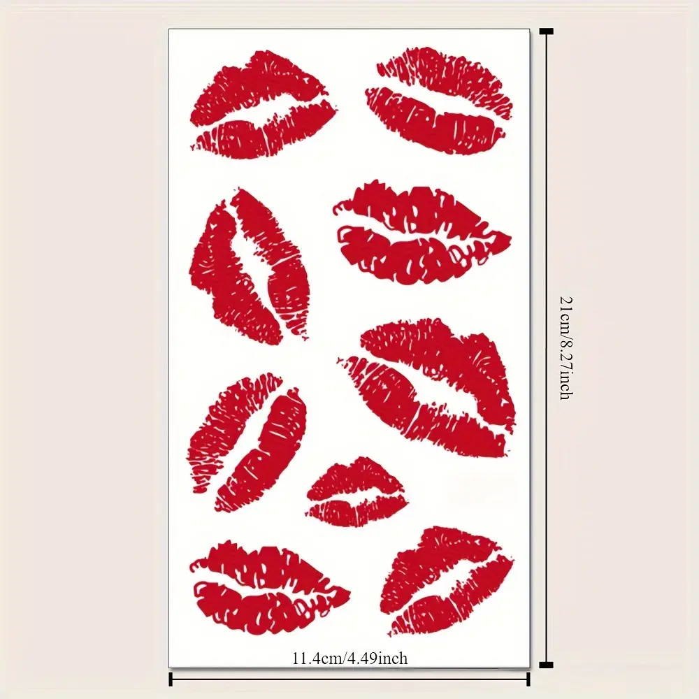Sexy Red Lip Temporary Tattoo Stickers - Waterproof Fake Body Art, Beauty & Personal Care Makeup Accessory for Men and Women, Fake Tattoo