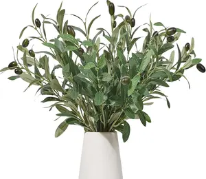 Heleze 5PCS Faux Olive Branches for Vase Fake Plants with 72 Leaves Artificial Greenery Stems Green Branch Decoration Indoor 18 Inch