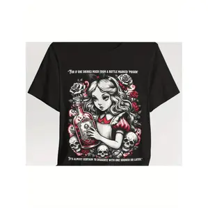 Alice In Wonderland Poison Quote Vintage Fairytale Fantasy Gothic Literature Graphic Tee Unisex Cotton Streetwear Stylish Comfortable Casual Top For Everyday Wear
