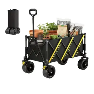 650 LBS Heavy Duty Collapsible Wagon Cart, Portable Folding Utility Cart with All-Terrain Wheels for Camping & Garden Shopping