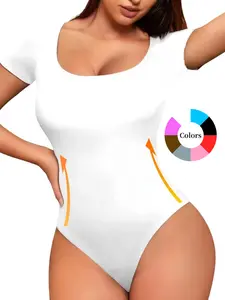 Women's Solid Color Square Neck Thong Bodysuit, Tummy Control and Butt Lifting Fit Shapewear Bodysuit, Women's Essential Shapewear for All Seasons, Menswear, Underwear, Womenswear