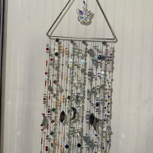 Handcrafted Rainbow Sun Catcher with Colorful Beads and Moon Motifs for Decorative Display