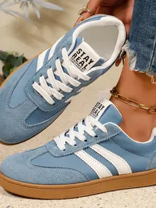 Vintage Three-Stripes Trainer Shoes, Suede Patchwork, Versatile Casual Board Sneakers, New Women's Shoes, Breathable Lightweight, Commuter Flat Shoes