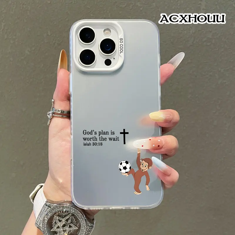 TPU Case for iPhone 17 16 E Pro Max 15 Plus 14 13 12 11 XR XS Curious George Soccer Faith Aesthetic, Trendy, Pattern Phone Cover  case