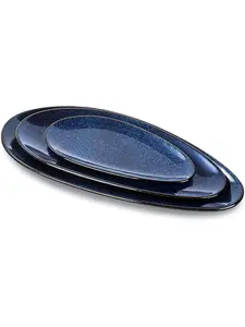 vicrays Large Oval Serving Platters, 16"/14"/10" Porcelain Serving Platters for Party, BBQ,Stackable Serving Trays Serving Plates for Restaurant, Appetizers, Dessert, Sushi, Set of 3 (Blue)