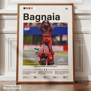 Pecco Bagnaia Poster, Bagnaia Ducati Wall Art, Framed Bagnaie MotoGP Print, Motosport Grand Prix Decor, Bagnaia MotoGP Moto Racing Artwork