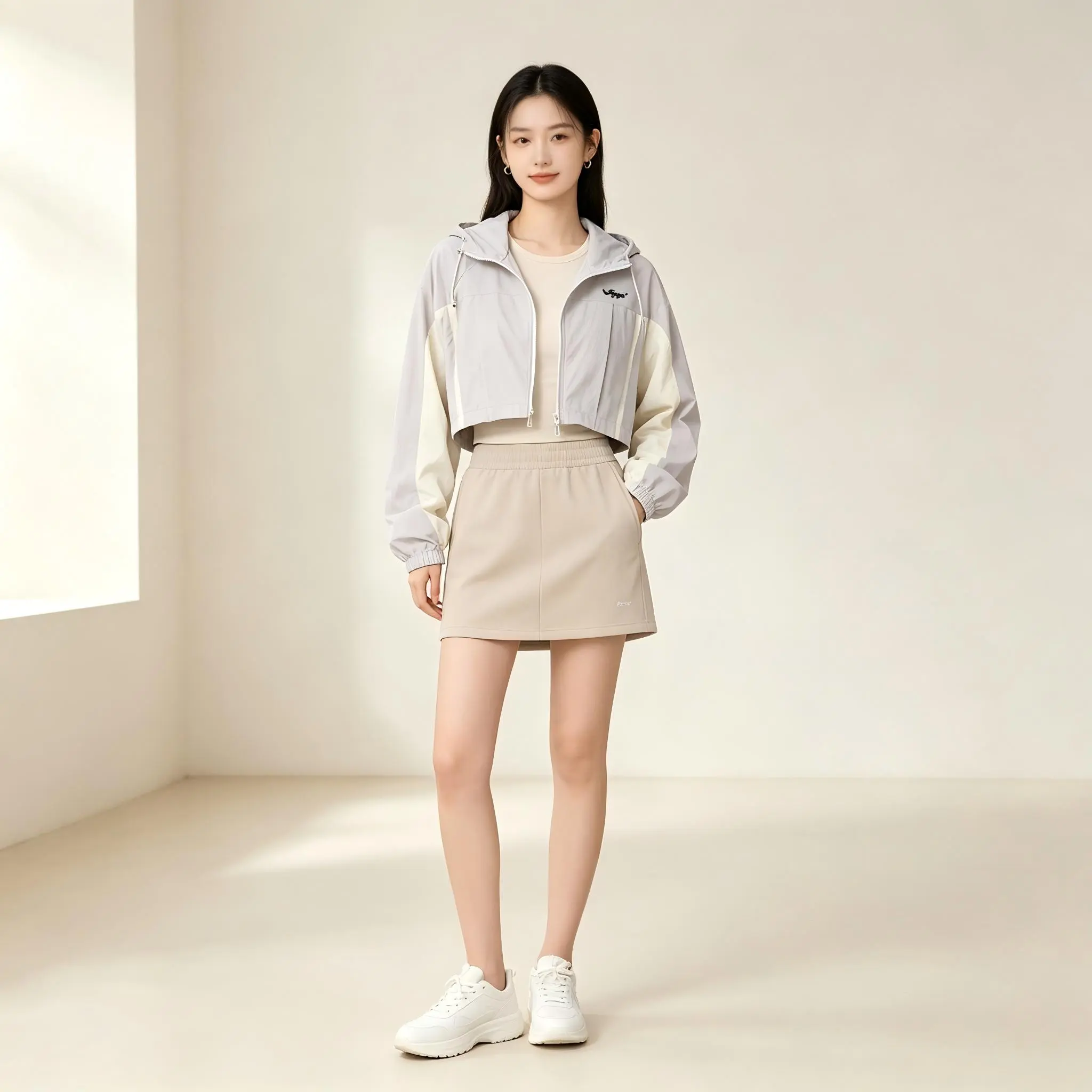 Color-block short hooded sun-protection jacket