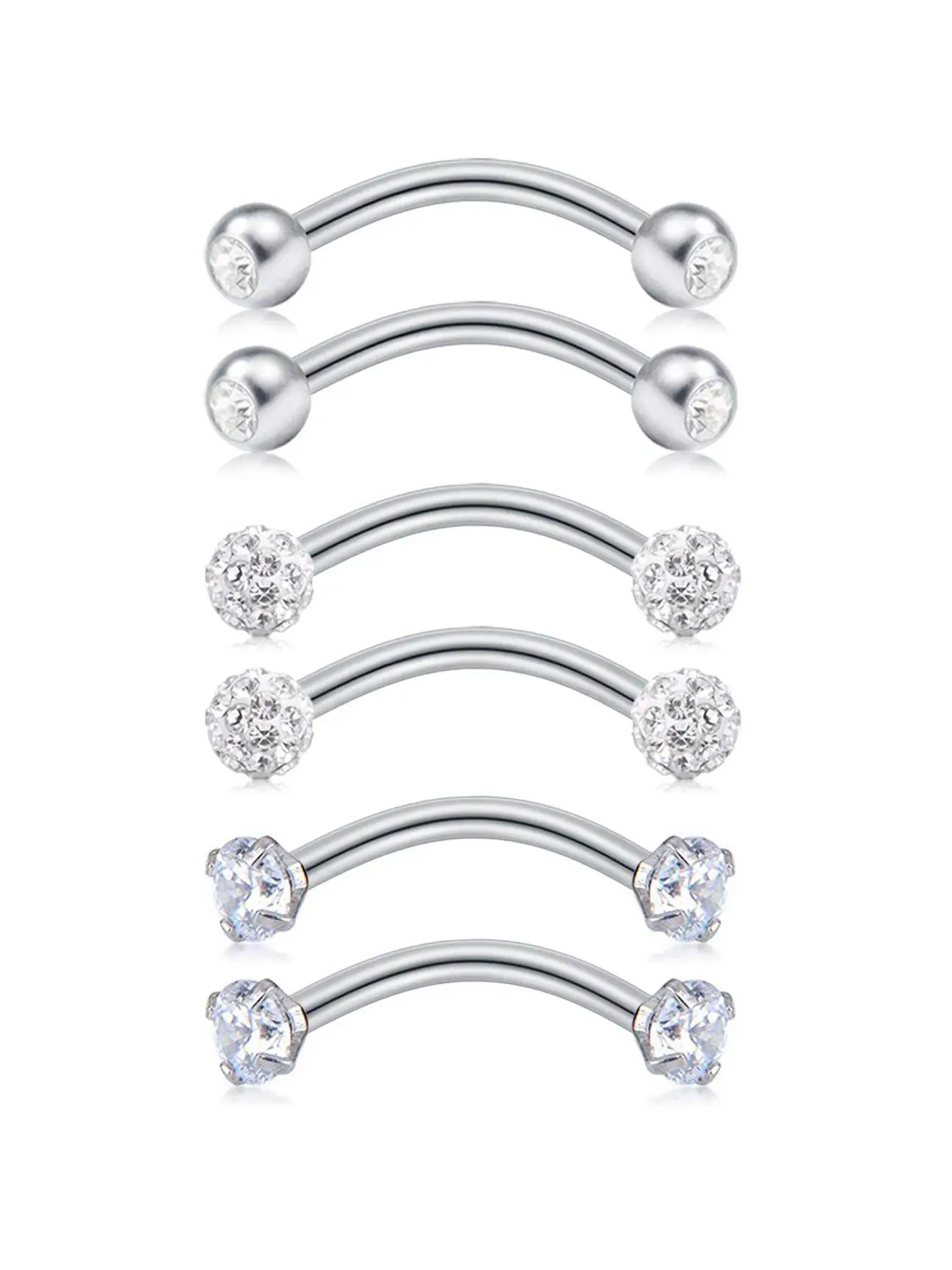 Unisex Elegant Rhinestone Decor Eyebrow & Lip & Ear Studs, 3 Pairs Trendy Exquisite Lip & Eyebrow Piercing Studs, Chic Body Jewelry, Body Piercings for Party Decor, Wearable Jewelry