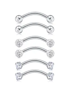 Unisex Elegant Rhinestone Decor Eyebrow & Lip & Ear Studs, 3 Pairs Trendy Exquisite Lip & Eyebrow Piercing Studs, Chic Body Jewelry for Party Decor, Wearable Jewelry