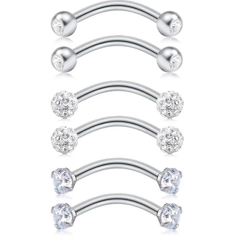 Unisex Elegant Rhinestone Decor Eyebrow & Lip & Ear Studs, 3 Pairs Trendy Exquisite Lip & Eyebrow Piercing Studs, Chic Fashion Body Jewelry for Party Decor, Wearable Jewelry