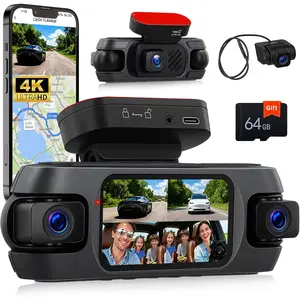 360°4 Channel 4K Dash Cam Front and Rear Inside,3” Dash Camera for Cars Car Camera with WiFi,APP Control,IR Night Vision,Loop Recording,G-Sensor,Parking Assistance,24H Parking Monitor+64G TF Card