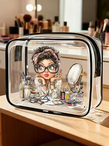 This new women's PVC toiletry bag features a printed design with a zipper closure. It's lightweight, convenient, and easy to use, with colorfast cosmetics and toiletries. The easy-to-clean design makes it a perfect gift for friends, Travel Cosmetic Bag