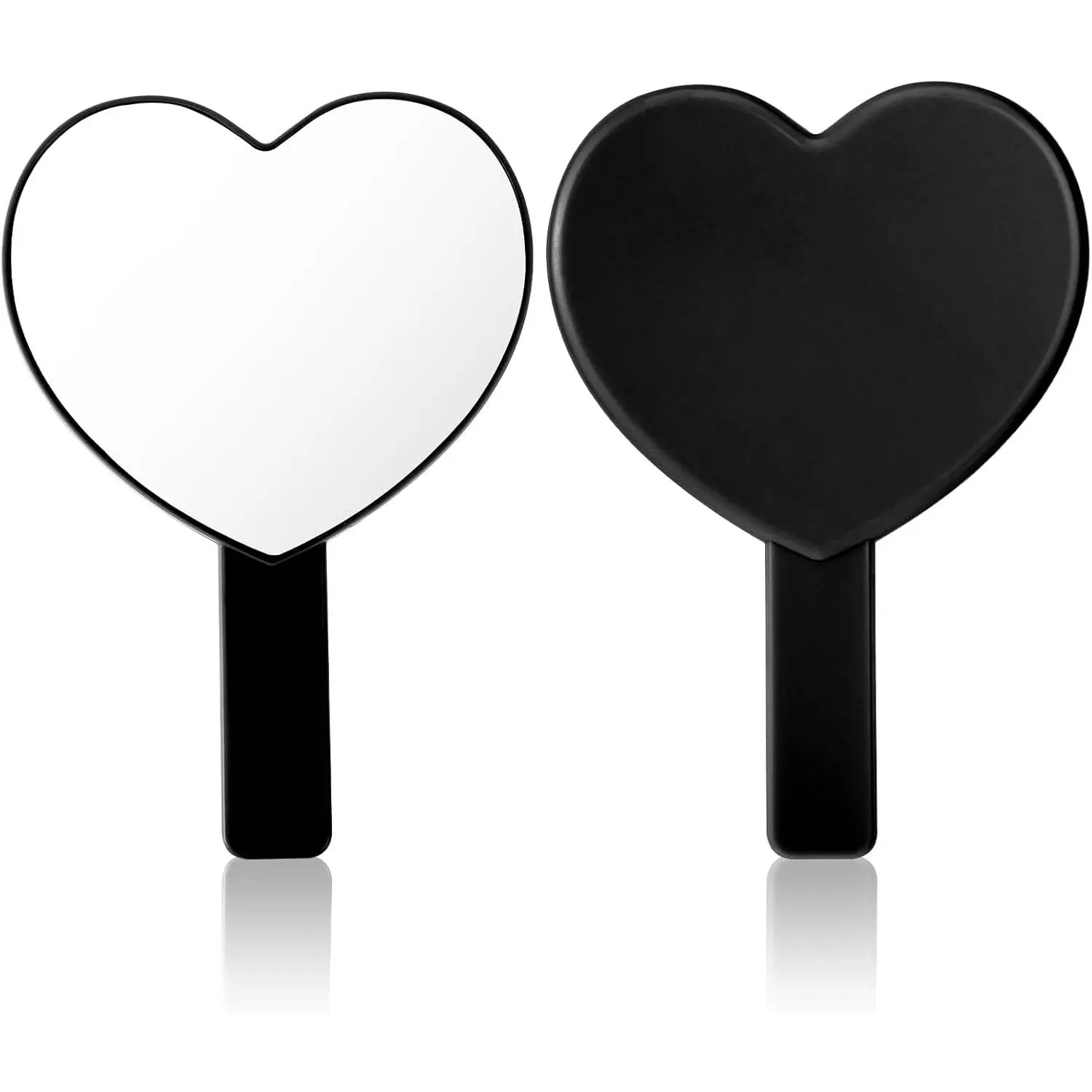Heart Shaped Handheld Mirror, Drop-Resistant Small Heart Mirrors with Handle Portable Travel  Lash Mirror Hand Mirror for Women Valentine's Day Birthday(Black)