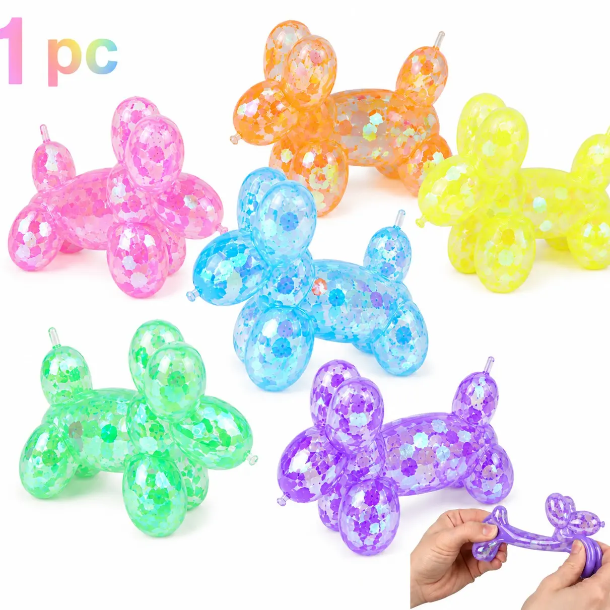 1PC Soft Squishy Sequin Little Dog Stress Balls for Girls and Boys, Stress Ball Squishies, Cute Animal Squeeze Sensory Toys, Stretch and Squeeze Sugar Ball Sequin Little Dog Squishy Toys for Kids, Party Favors, Easter Basket Stuffers
