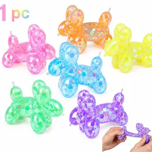 1PC Soft Squishy Sequin Little Dog Stress Balls for Girls and Boys, Stress Ball Squishies, Cute Animal Squeeze Sensory Toys, Stretch and Squeeze Sugar Ball Sequin Little Dog Squishy Toys for Kids, Party Favors, Easter Basket Stuffers