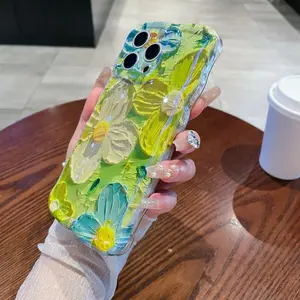 Luxury Blue Light Oil Painting Phone Case, Anti-Scratch Full Coverage, Shockproof Floral Design, Fits iPhone 17pro Max 16pro 15 14 13 12 11