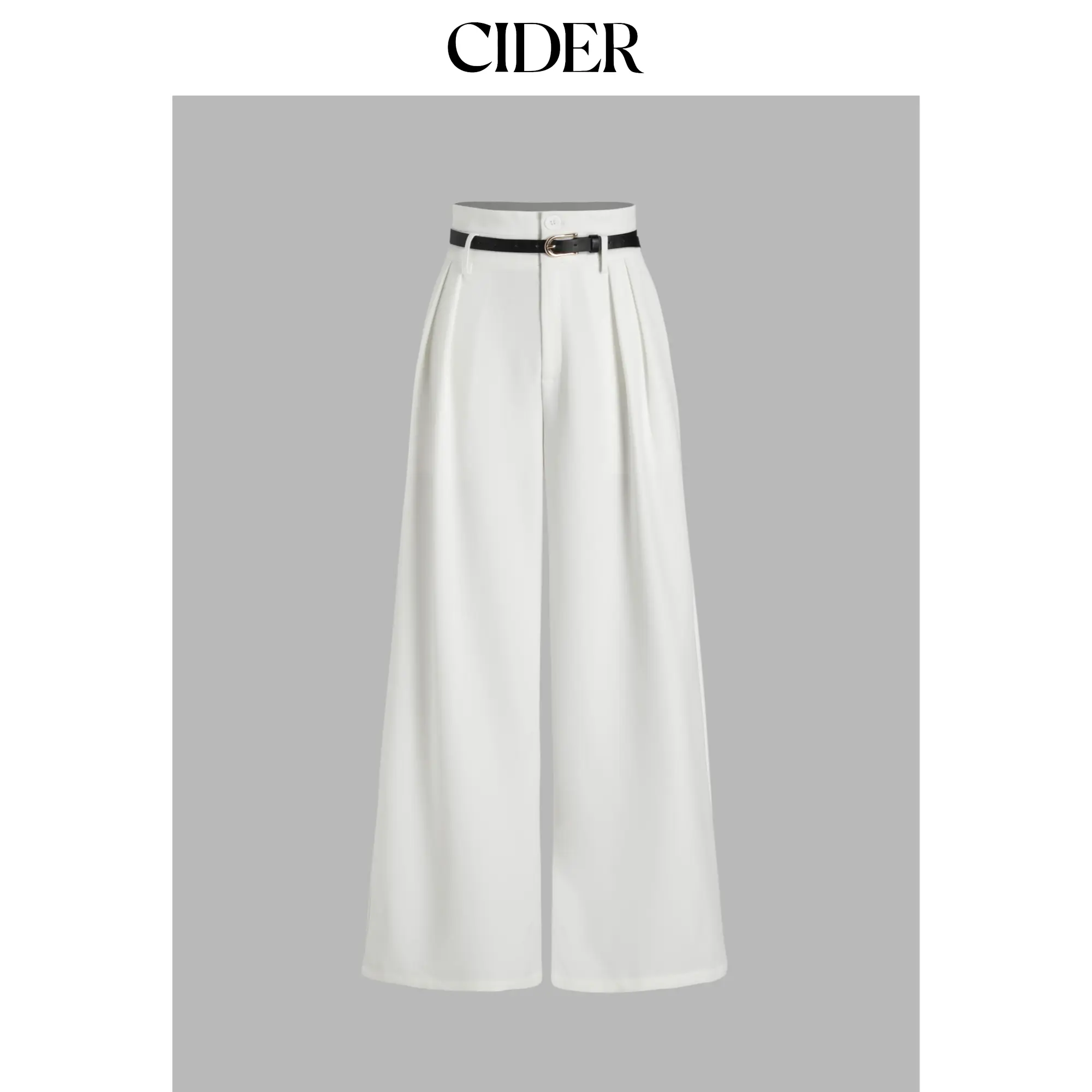 Cider Women's Basic Belted Pleated Wide Leg Trousers - 6 Colors, Size Range 0-26, Minimalist, Woven