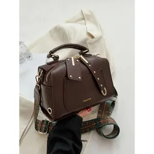 Retro PU Leather Zipper Everyday Bags for Women, Hip Hop Punk Style Buckle Decoration Summer Handbags, Crossbody Bags with Wide Adjustable Shoulder Strap, Satchel, Fall Outfits, Earthtone Fall Freshness