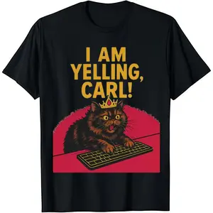 Princess Donut Meme  "I Am Yelling, Carl!" T-Shirt, Retro Comic Style Angry Cat with Crown & Keyboard Graphic Tee, Perfect for Dungeon Crawler Carl Fans & LitRPG Book Lovers