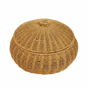 Natural Woven Storage Basket Bin Hand-Woven Bread Fruit Table Storage Basket with Cover Eco-friendly Chinese Jewelry Snacks Tea Set Storage Box